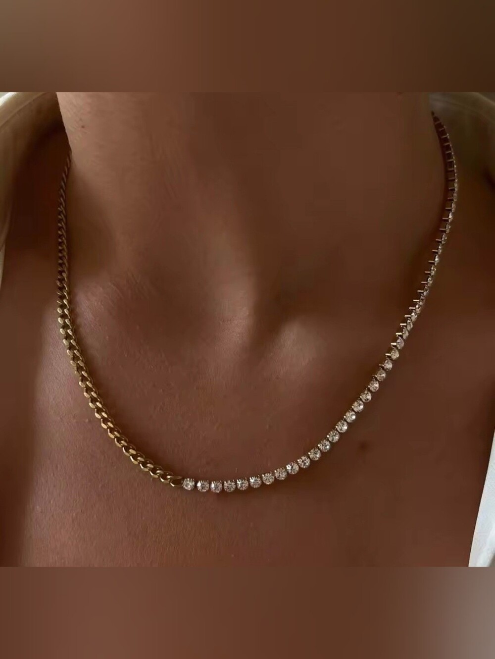 💛🤍NEW💛🤍 STUNNING!! 18kt Gold Over SS Half CZ'S And Half Cuban Link Necklace
